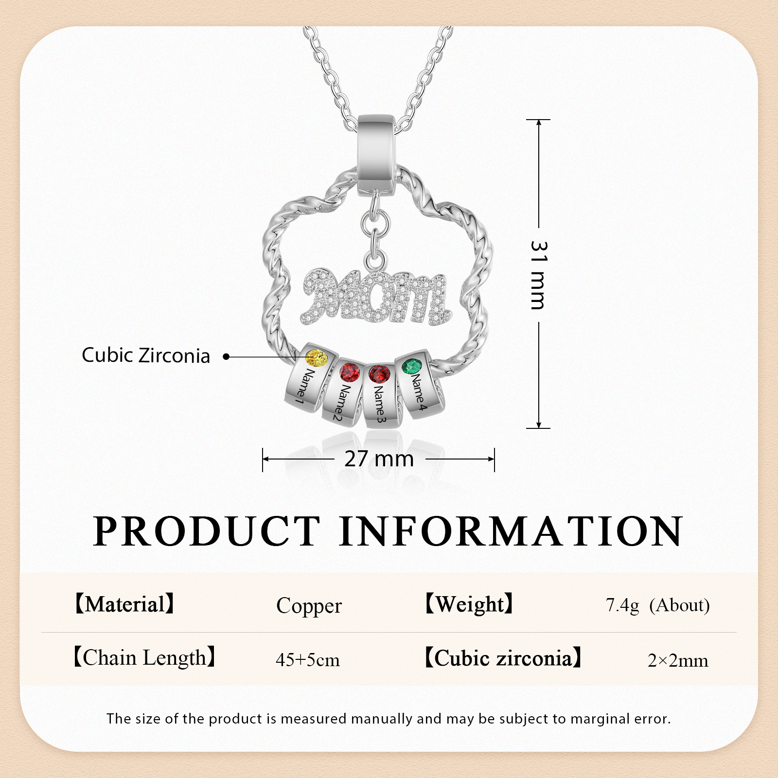 Personalized Flower Necklace With Birthstone Pendants Engraved