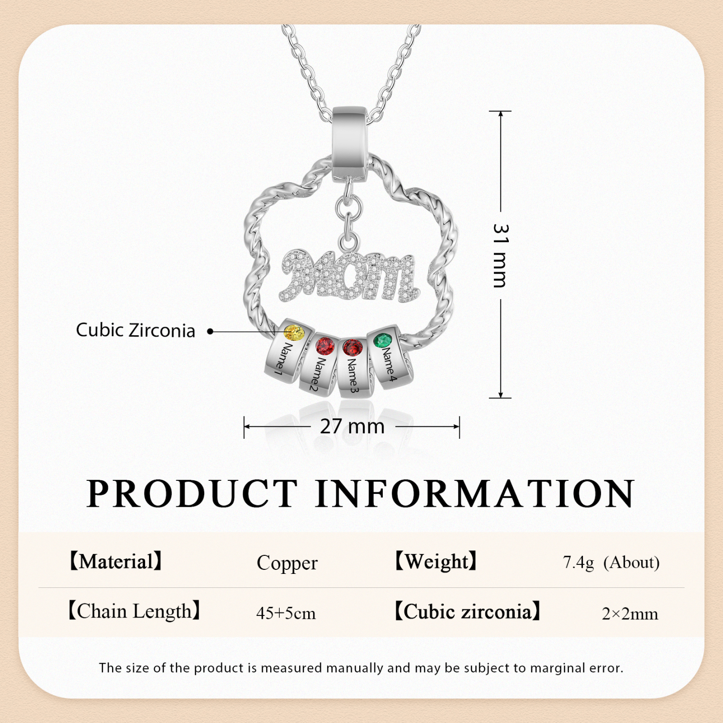 Personalized Flower Necklace With Birthstone Pendants Engraved