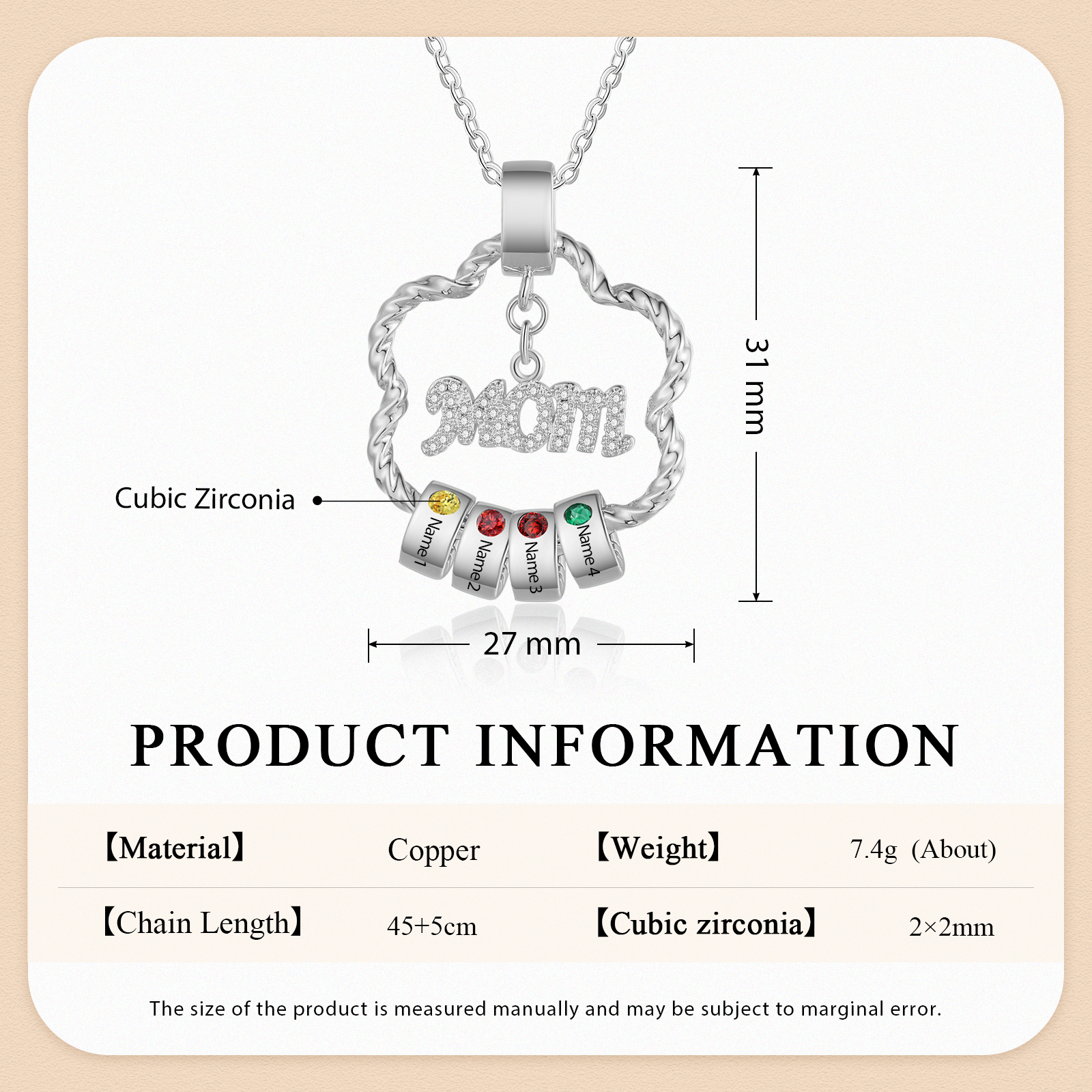 Personalized Flower Necklace With Birthstone Pendants Engraved