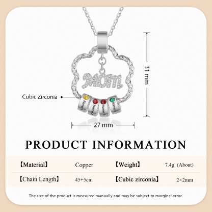 Personalized Flower Necklace With Birthstone Pendants Engraved