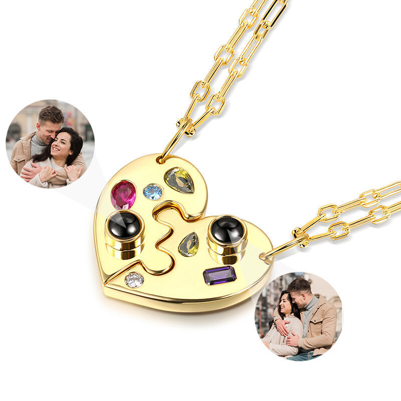 Two Half Heart Puzzle Personalized Photo Projection Necklace