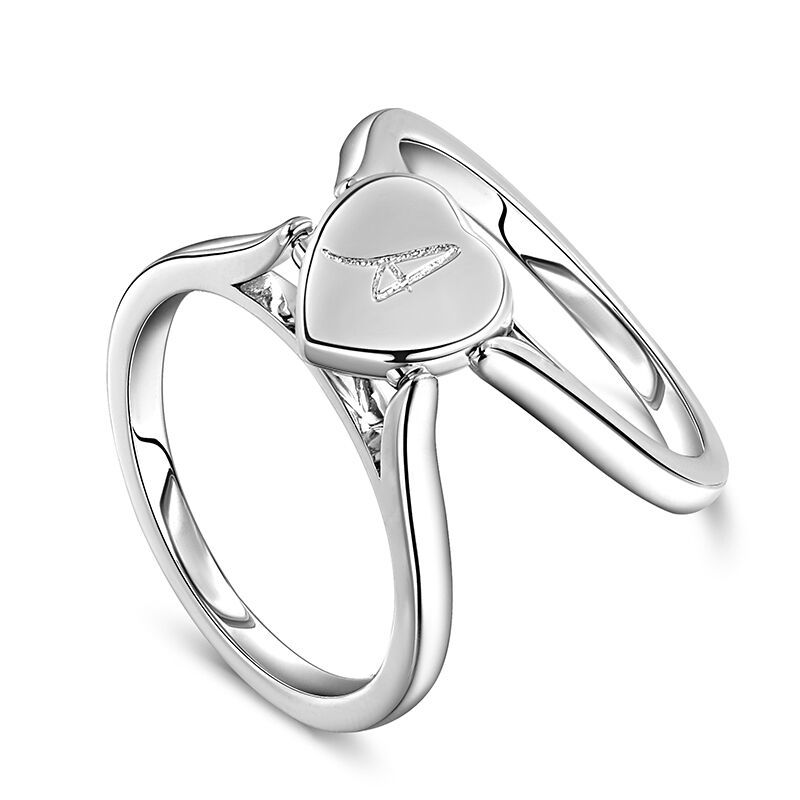 Halo Heart Cut Personalized Sterling Silver Reversible Ring
