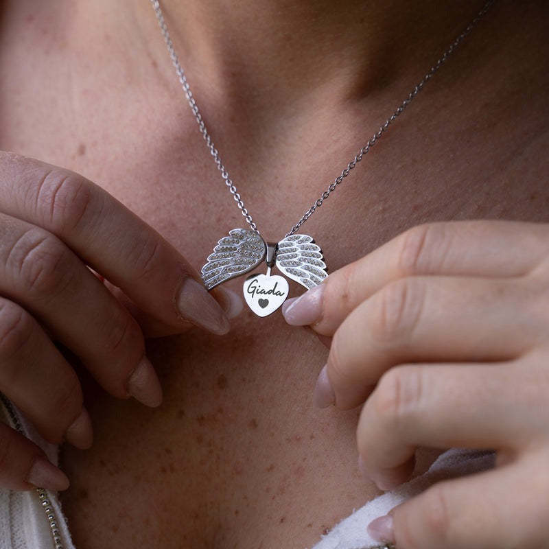👼Angel Wings Necklace Personalized with Name Angel Locket Heart Necklace