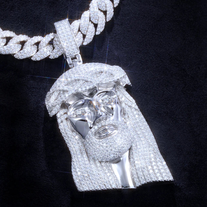 Gift For Men Necklace Silver Moissanite Jesus In White Gold