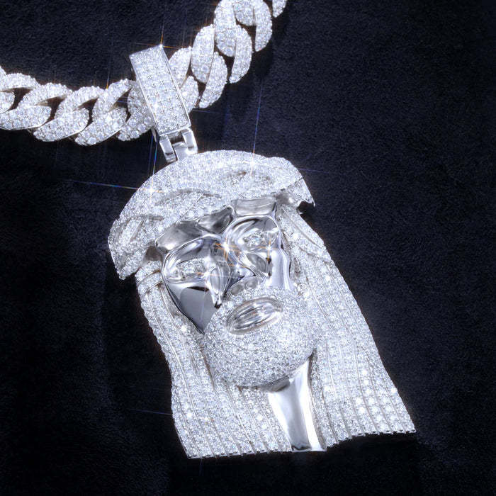 Gift For Men Necklace Silver Moissanite Jesus In White Gold