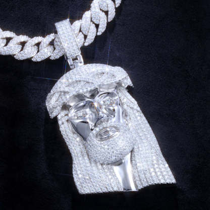 Gift For Men Necklace Silver Moissanite Jesus In White Gold