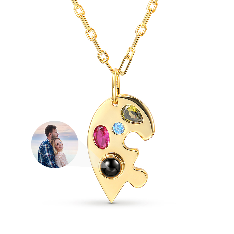 Two Half Heart Puzzle Personalized Photo Projection Necklace