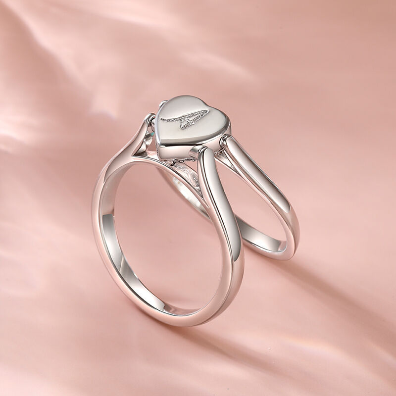 Halo Heart Cut Personalized Sterling Silver Reversible Ring