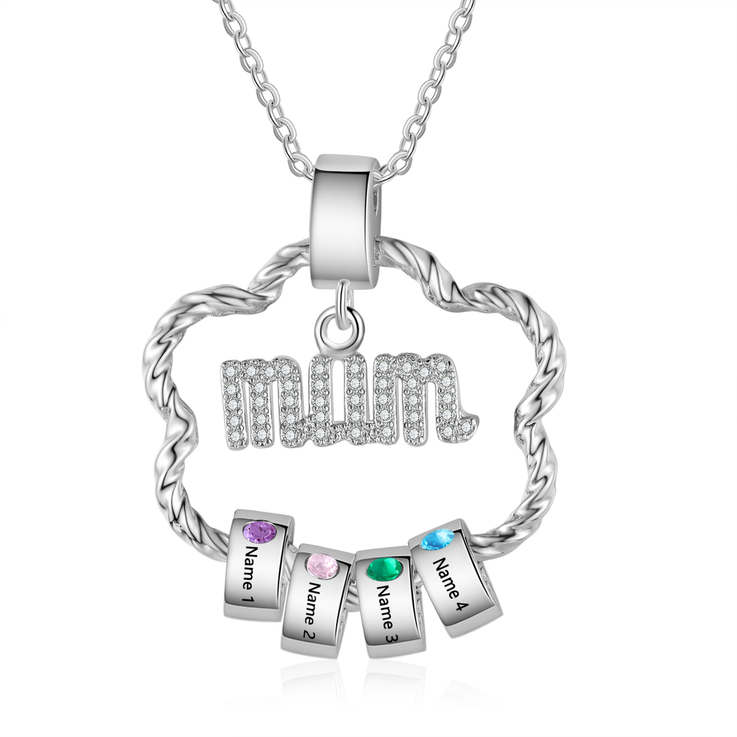 Personalized Flower Necklace With Birthstone Pendants Engraved
