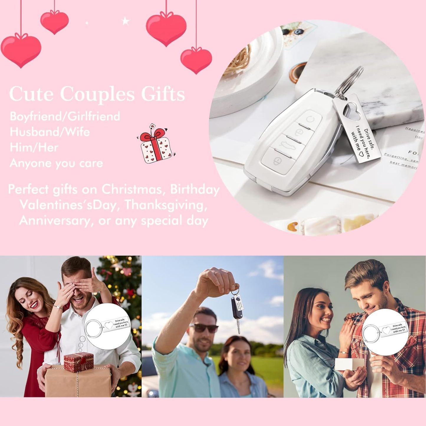 Matching Keychain Bracelet Set Heart Keychain Adjustable Bracelet Gifts for Couple