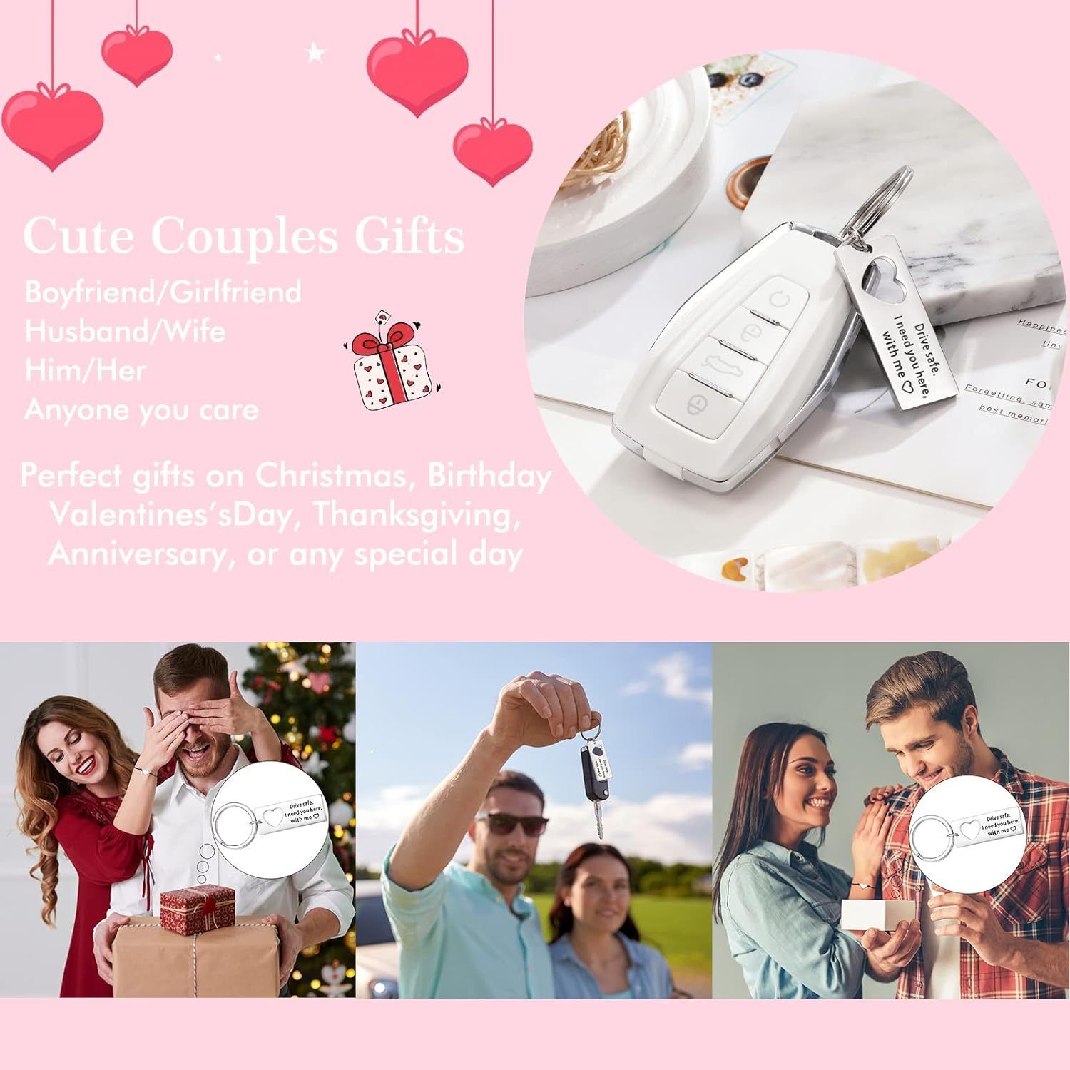 Matching Keychain Bracelet Set Heart Keychain Adjustable Bracelet Gifts for Couple