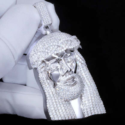 Gift For Men Necklace Silver Moissanite Jesus In White Gold