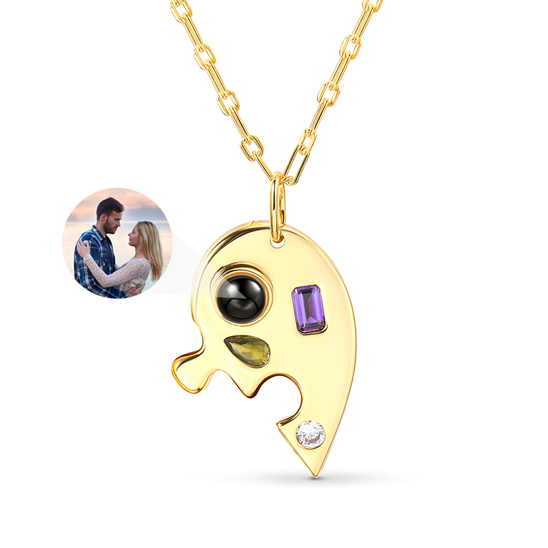 Two Half Heart Puzzle Personalized Photo Projection Necklace