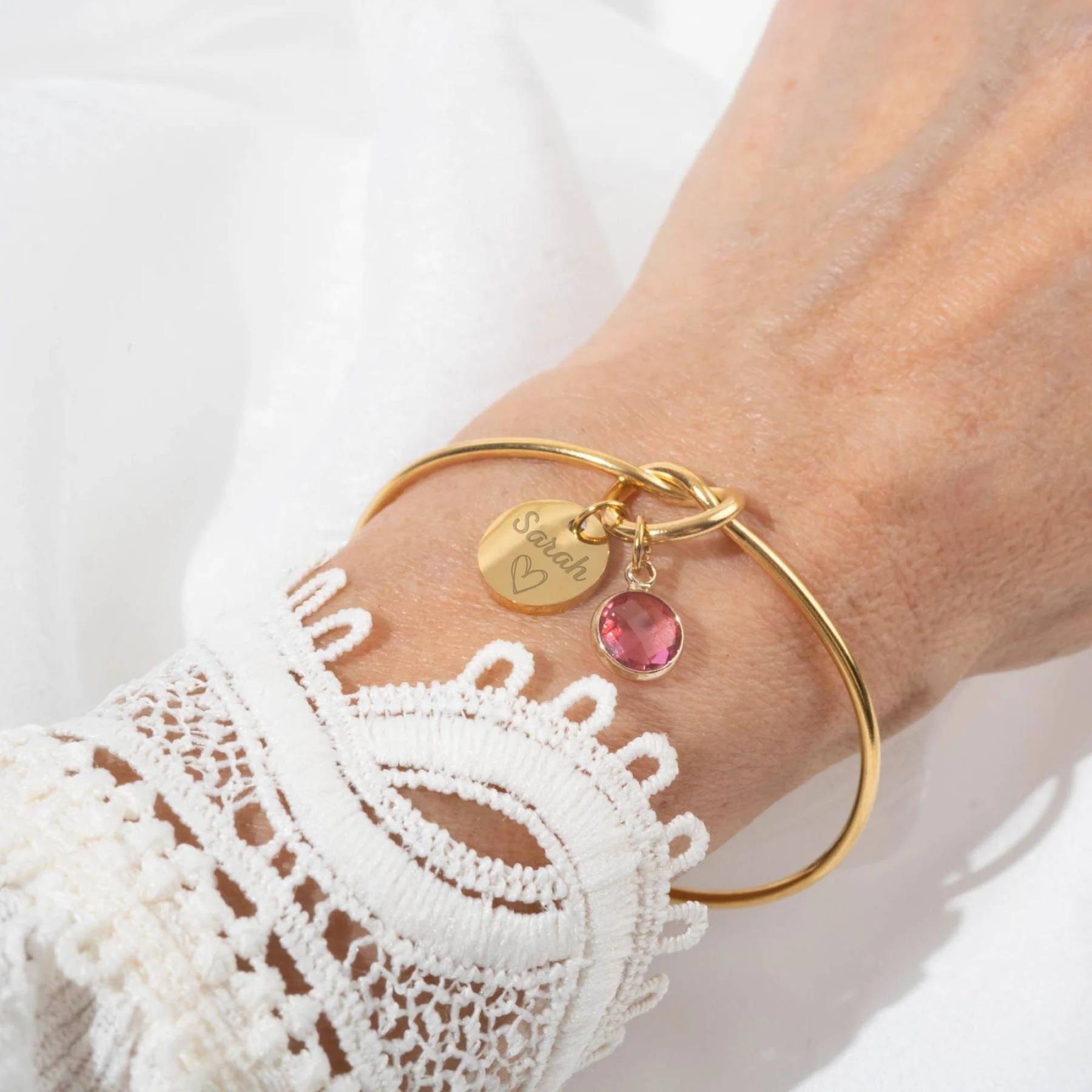 Bangle bracelet knot jewelry engraving Woman Personalized birthstone Gift