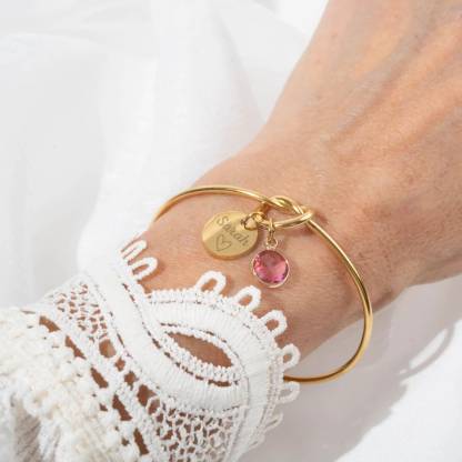 Bangle bracelet knot jewelry engraving Woman Personalized birthstone Gift