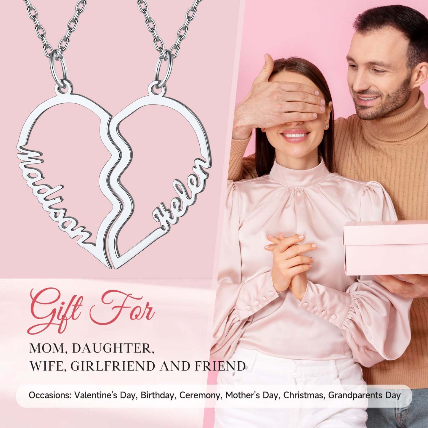 Friendship Necklace for 2 - Couples Necklace Set - Boyfriend Girlfriend Necklace