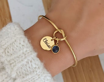 Bangle bracelet knot jewelry engraving Woman Personalized birthstone Gift
