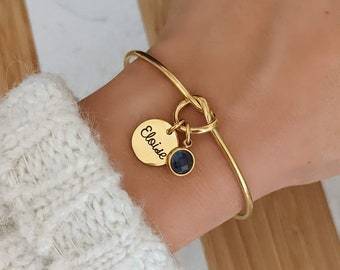 Bangle bracelet knot jewelry engraving Woman Personalized birthstone Gift