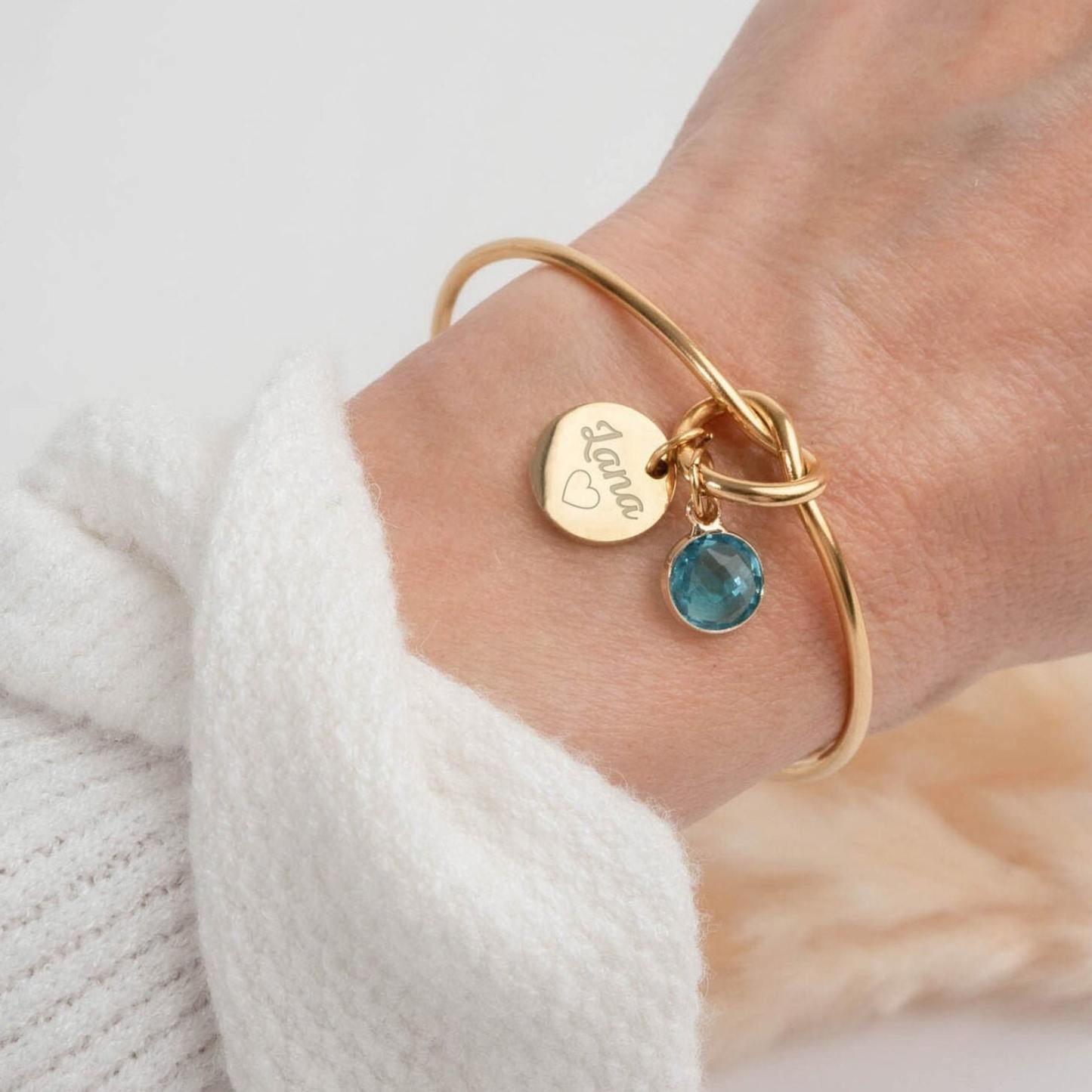 Bangle bracelet knot jewelry engraving Woman Personalized birthstone Gift