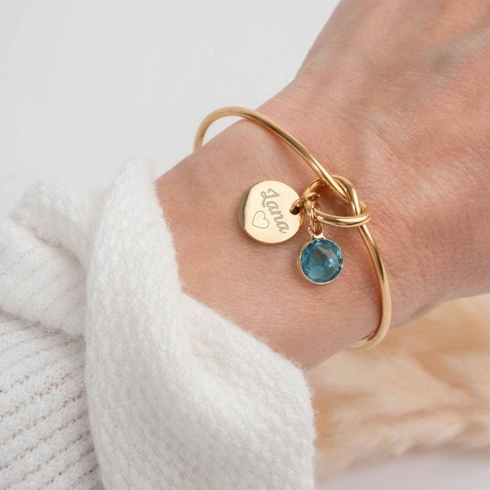 Bangle bracelet knot jewelry engraving Woman Personalized birthstone Gift