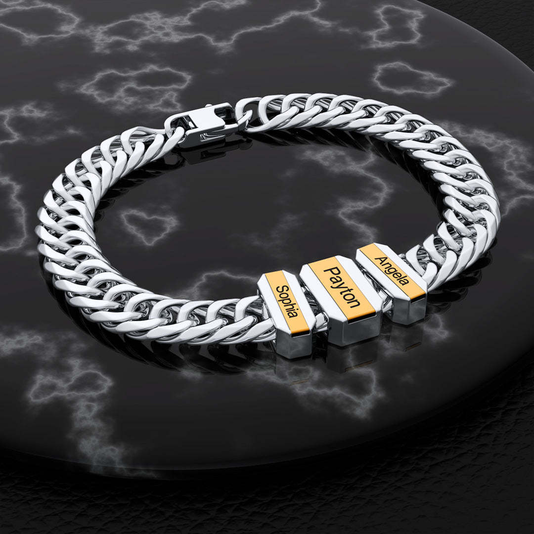 Engravable Cuba Link Men's Bracelet With Personalized Beads