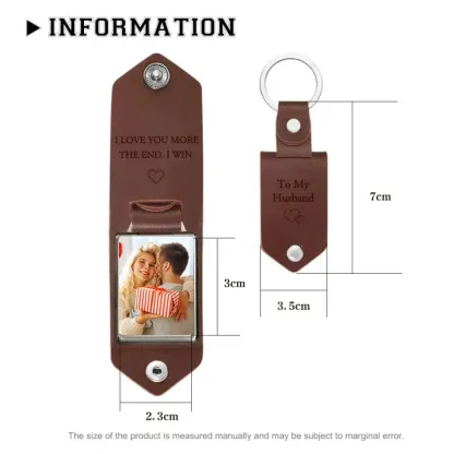 Personalized Photo Keychain Custom 2 Text and 1 Photo Leather Keychain