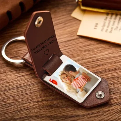 Personalized Photo Keychain Custom 2 Text and 1 Photo Leather Keychain