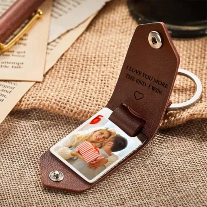 Personalized Photo Keychain Custom 2 Text and 1 Photo Leather Keychain