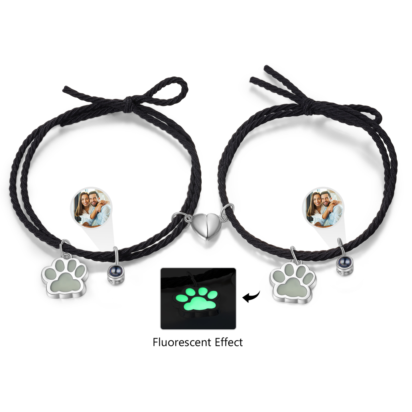 Personalized Photo Projection Bracelet Set Dog Paw Fluorescent Magneti