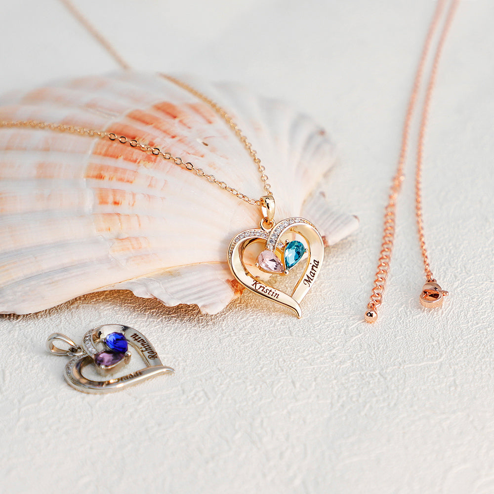 Valentine's Day Gift Forever Love Birthstone & Diamond Heart Necklace