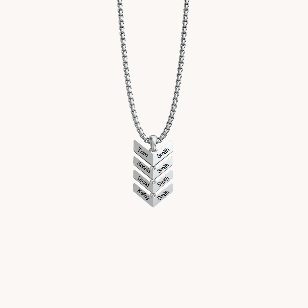 Custom Engraved Family Tree Arrow Pendant Necklace