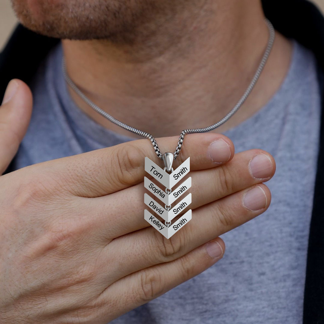 Custom Engraved Family Tree Arrow Pendant Necklace