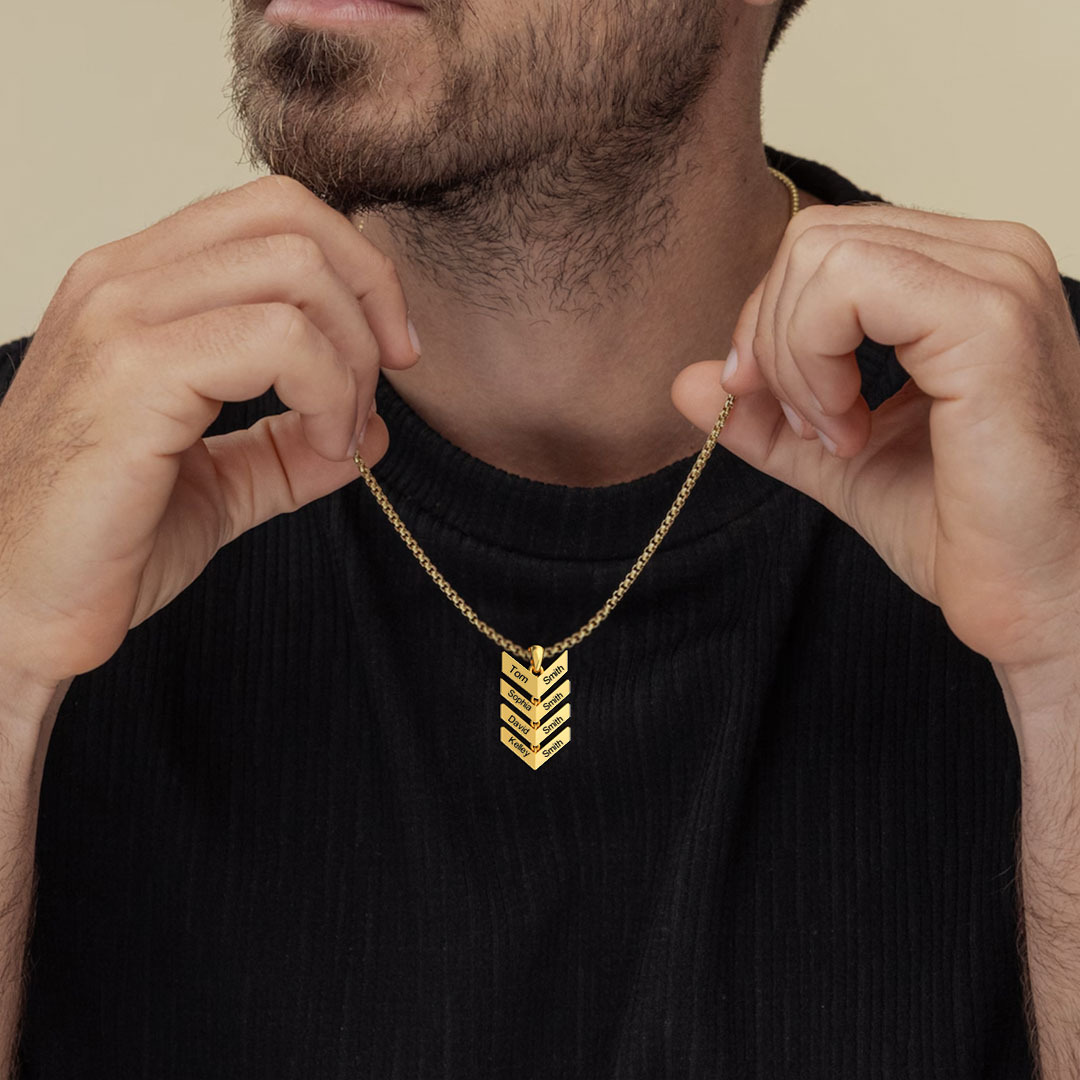 Custom Engraved Family Tree Arrow Pendant Necklace