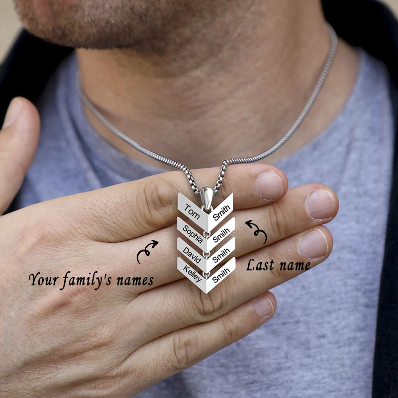 Custom Engraved Family Tree Arrow Pendant Necklace