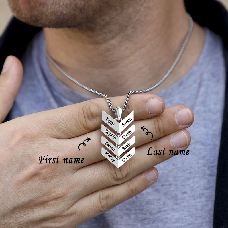 Custom Engraved Family Tree Arrow Pendant Necklace