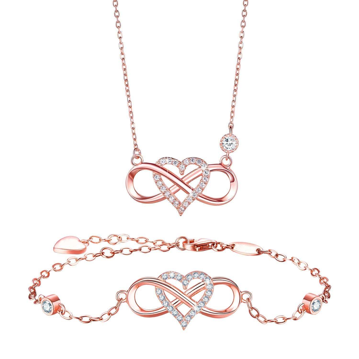 Infinity Heart Necklace With Diamond inlaid