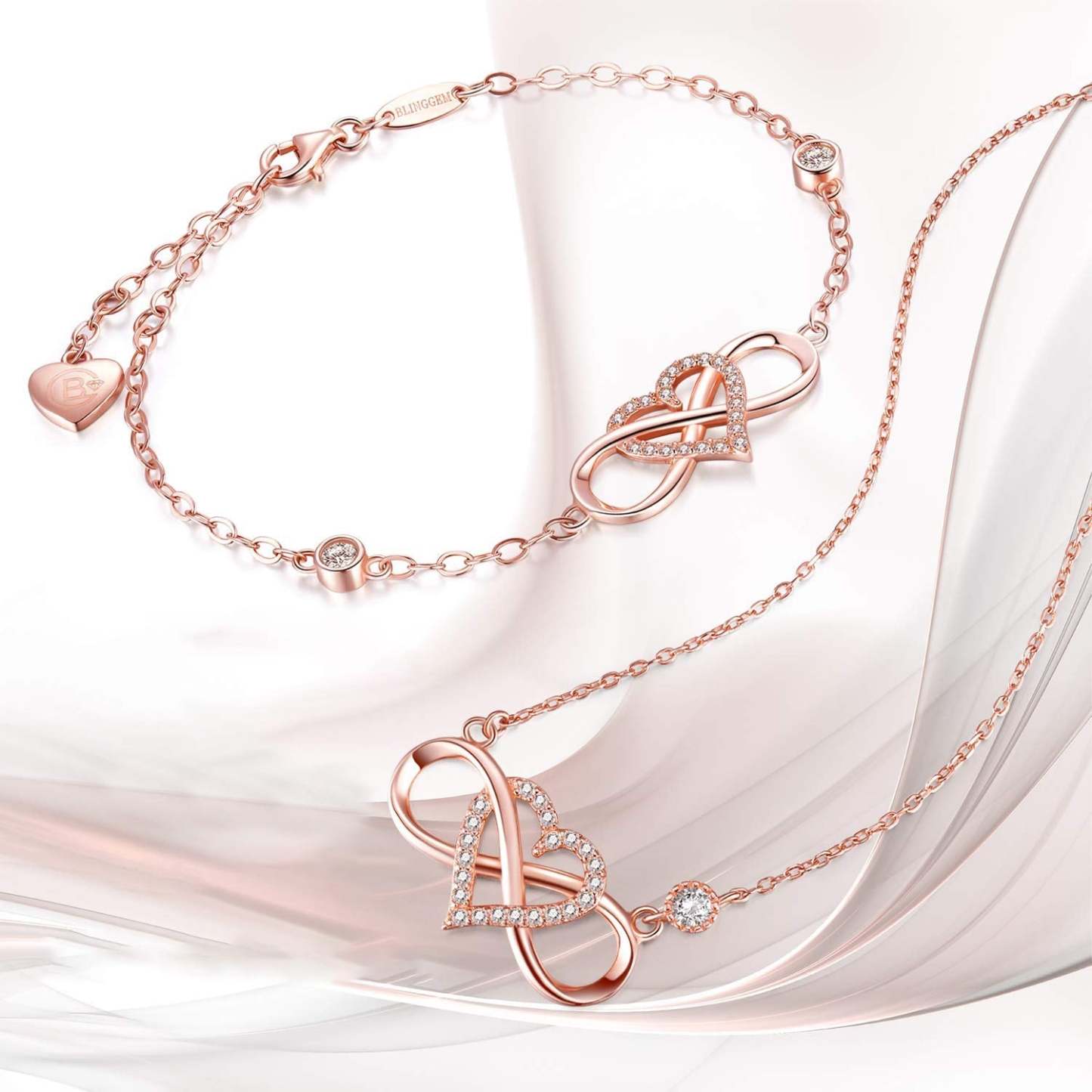 Infinity Heart Necklace With Diamond inlaid