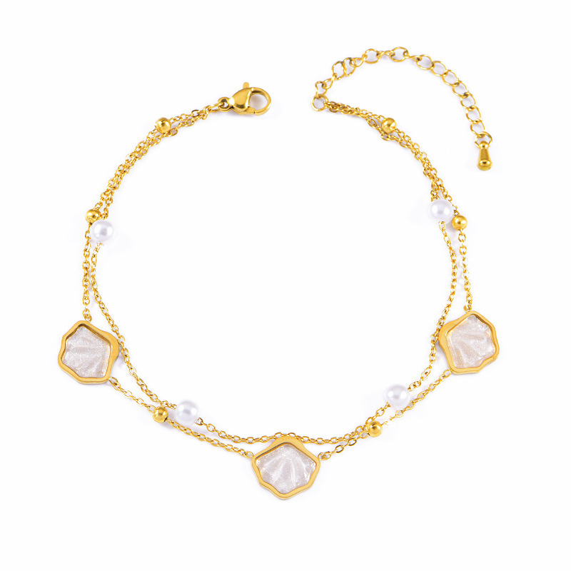 Scallop Pearl Double Layered Anklet Sweet Casual Beach Anklet