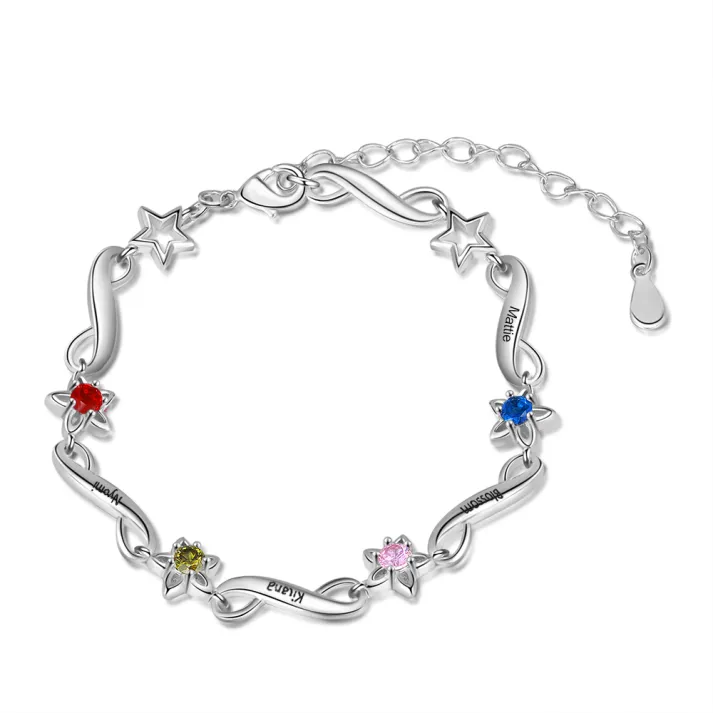 Personalized Star Bracelet With Birthstones Engraved Names Bracelet Gift For Women