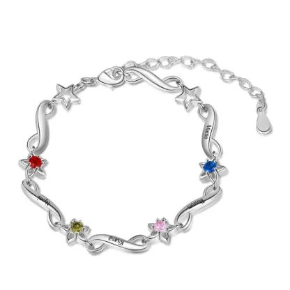 Personalized Star Bracelet With Birthstones Engraved Names Bracelet Gift For Women