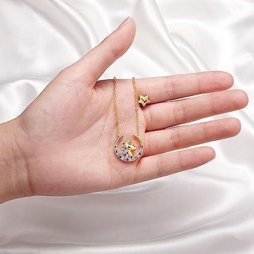 Colorful Unicorn Moon Stars Pendant Initial Unicorn Necklace
