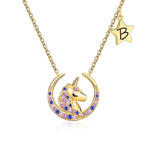 Colorful Unicorn Moon Stars Pendant Initial Unicorn Necklace