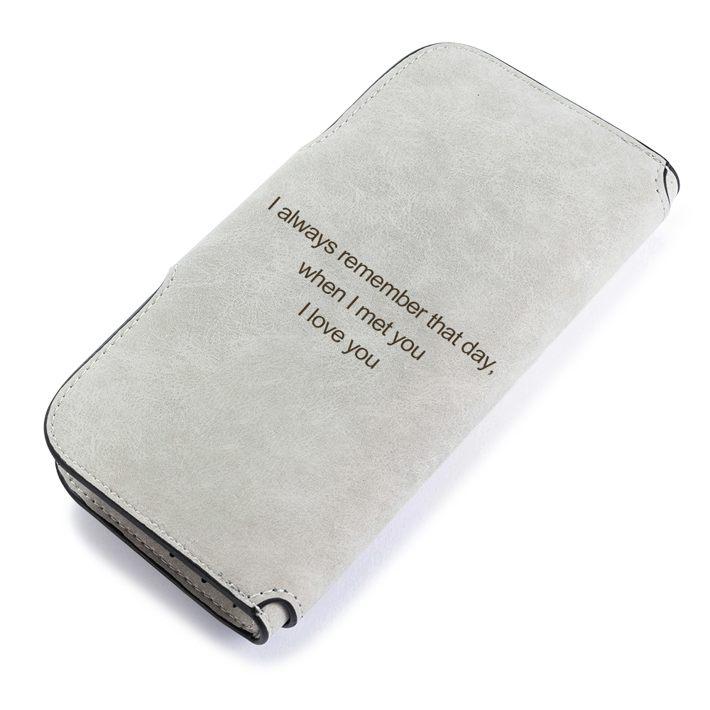 Long Style Photo Wallets Custom Inscription Photo Engraved Wallet Grey