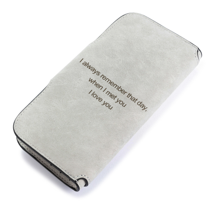 Long Style Photo Wallets Custom Inscription Photo Engraved Wallet Grey