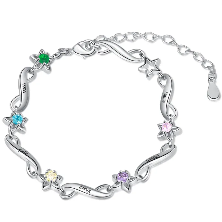 Personalized Star Bracelet With Birthstones Engraved Names Bracelet Gift For Women