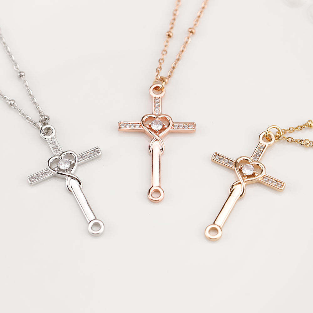 Love Crystal Heart Cross Necklace