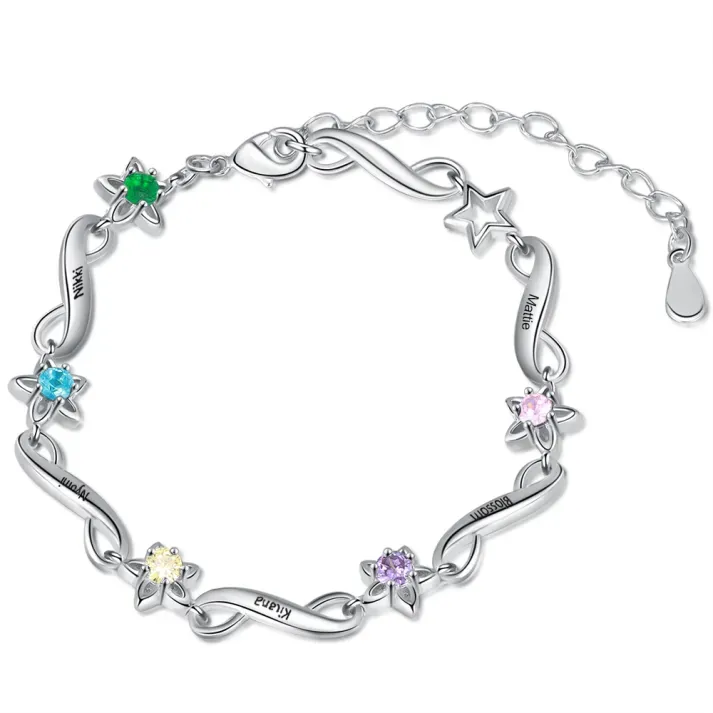 Personalized Star Bracelet With Birthstones Engraved Names Bracelet Gift For Women