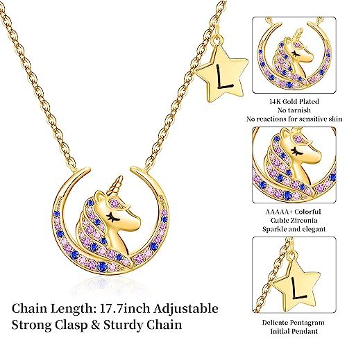 Colorful Unicorn Moon Stars Pendant Initial Unicorn Necklace