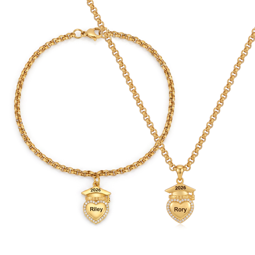 🎓 Personalized Graduation Cap Necklace & Bracelet