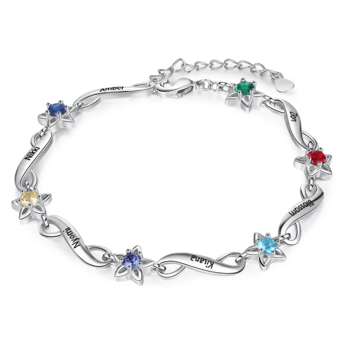 Personalized Star Bracelet With Birthstones Engraved Names Bracelet Gift For Women